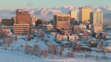 Anchorage Alaska City Skyline And Mountains In Background United States