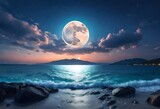 Fototapeta Przestrzenne - full moon over the sea