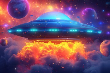 Wall Mural - UFO spaceship alien craft illustration, space alien flying saucer concept illustration