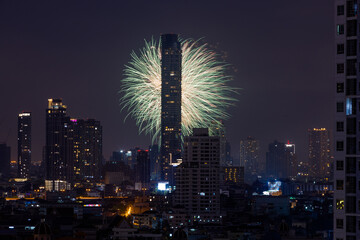 The blurred background of fireworks (light trails) is beautiful at night, seen in the New Year holidays, Christmas events, for tourists to take pictures during public travel.