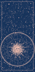 Wall Mural - mystical astrology card, wheel with zodiac signs, constellations and astrological symbols. vintage b