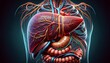 Human digestive system anatomy, 3d visualization liver system for medical and study