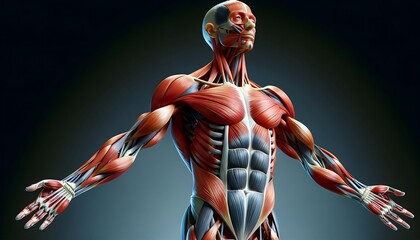 Wall Mural - human body anatomy, muscle system 3d visualization medical and study