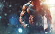 bodybuilder man on blured gym background. gym or health concept