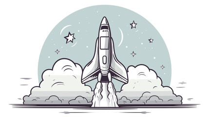 Wall Mural - abstract rocket ship taking off with creative elements as exhaust. simple vector art