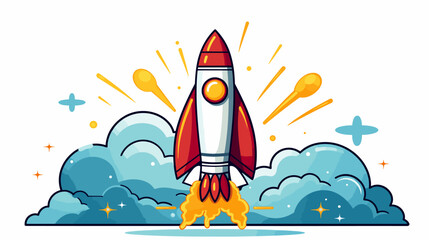 Wall Mural - abstract rocket ship taking off with creative elements as exhaust. simple vector art