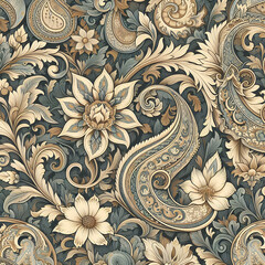 Wall Mural - seamless pattern with flowers floral  wallpaper  design  paisley   vector  ornament  texture  fabric  art  vintage  textile  decor  illustration,Ai generated 