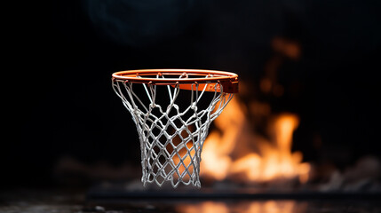 Closeup basketball hoop on dark background