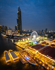 Wall Mural - Aerial view of Asiatique The Riverfront open night market at the Chao Phraya river in Bangkok, Thailand