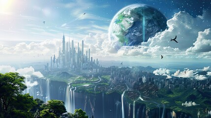 Wall Mural - a slide background for showcasing a positive image of the modern civilization 