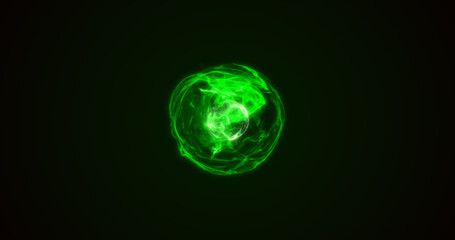 Wall Mural - energy green glowing cosmic magic sphere, futuristic round high-tech ball bright atom made of electr