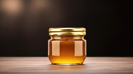 Versatile mockup: A golden honey glass jar with ample blank space, perfect for custom branding. Ai Generated.