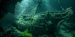 Silhouetted Sunken Ship on Ocean Floor
