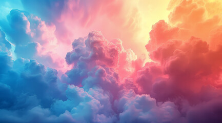 Wall Mural - Fluffy clouds painted in soft pastel colors create a peaceful, dreamlike sky,ai generated