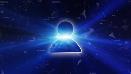 Wall Mural - loop digital businessman icon on dark blue cyberspace technology background.