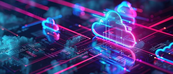 Neon light cloud computing futuristic technology