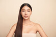 © kitthanes  - Beautiful young asian woman with clean fresh skin on beige background, Face care, Facial treatment, Cosmetology, beauty and spa, Asian women portrait.
