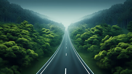 Wall Mural - Road illustration, aerial view of road curves around beautiful scenery