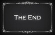© Buch&Bee - Cinema film end, silent movie screen with retro border. Vector vintage conclusion of the Hollywood movie narrative, features white glowing words the end centered in elegant script on black background