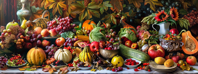 Wall Mural - A group of vegetables and fruits illustration 