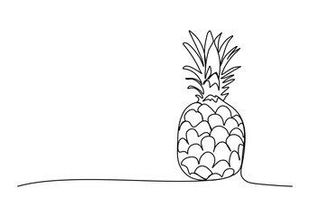 Wall Mural - Pineapple, one line drawing vector illustration.
