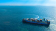 Aerial view of the freight shipping transport system cargo ship container. international transportation Export-import business, logistics, transportation industry concepts	

