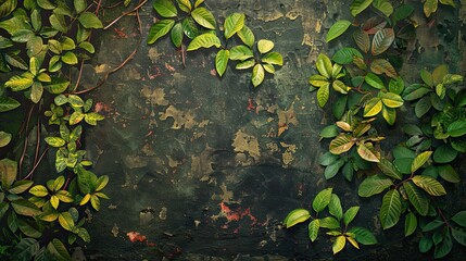 Wall Mural - green plants on a wall art in the forest wallpaper background, in the style of realism with surrealistic elements, aerial view, baroque-inspired chiaroscuro, sony alpha a7 iii, enigmatic tropics, anal