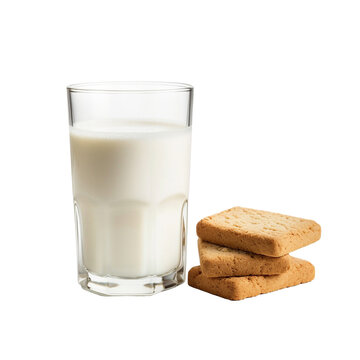 Milk accompanied by crunchy rusk isolated on transparent background
