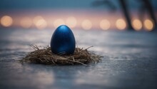 A Tranquil Blue Egg Rests In The Safety Of A Bird's Nest, Surrounded By The Refreshing Embrace Of Water And The Natural Beauty Of The Great Outdoors