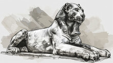 Sketch Of A Sphinx With A Dramatic Backdrop.