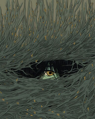 Wall Mural - Eye of the grass monster. Surreal illustration.