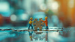 engineer miniature figurines holding actual size jigsaw, cooperate for success concept