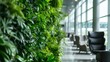 © Justlight - A tranquil oasis in the midst of a bustling airport with soft natural lighting earthy tones and living walls of greenery providing a peaceful respite for travelers to recharge