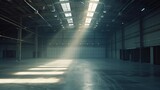 Fototapeta Perspektywa 3d - Large modern empty storehouse. Warehous building construction. Industrial warehouse interior. : Generative AI