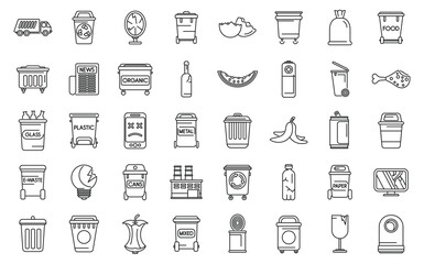 Poster - Waste sorting icons set outline vector. Garbage sort ecology. Energy recycle bin