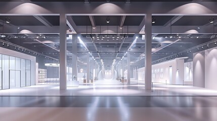 Aufkleber - Empty hall exhibition centre.The backdrop for exhibition stands, booth,market,trade show.Conversation for activity,meeting.Arena for entertainment,event,sports.Indoor for Factory,showr : Generative AI