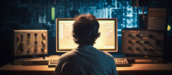 a Man focus working on old dekstop computer
