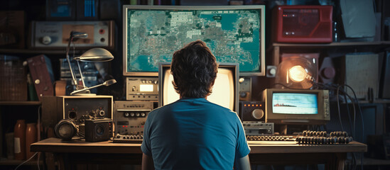 a Man focus working on old dekstop computer
