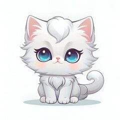 Wall Mural - Cartoon image of a cute white Persian kitten.