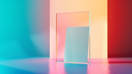 Poster - Blank flyer mockup glass plastic transparent holder isolated Plain flier stand Clear brochure holding Clean sheet mock up design presentation Shows flyers Pamphlet design Empty paper t : Generative AI