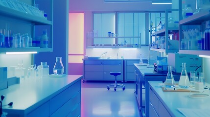 Aufkleber - Chemist laboratory with nobody in it modernly equipped prepared for pharmaceutical innovation using high tech and microbiology tools for scientific research. Vaccine development agains : Generative AI