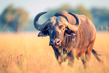 Wall Mural - African buffalo Syncerus caffer, standing in the savanna