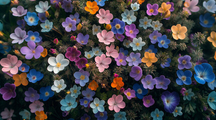 Wall Mural - Multicolored spring flowers aerial view