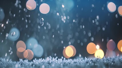 Sticker - A blurry photo capturing snow and twinkling lights in a winter setting, blue winter bokeh abstract design background video, AI Generated