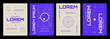 © klyaksun - Poster design in y2k style - vector collection of banner in 90s and 00s aesthetic with abstract simple geometric wireframe shapes and patterns. Purple cover with grid elements and typography.