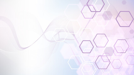 Canvas Print - modern scientific background with hexagons, lines and dots. wave flow abstract background. molecular