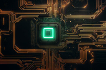 Wall Mural - Circuit board with glowing lines, representing the inner workings of technology