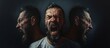 © TheWaterMeloonProjec - In a dark event, a bearded man with disfigurement on his flesh is passionately screaming, sharing his art like a fictional character in distress