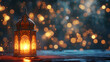 Ornate oriental lantern with warm light against a bokeh background - Format 16:9