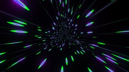 Wall Mural - 4k video of colorful green and purple light trailing effect inside a rectangular tunnel. beautiful s